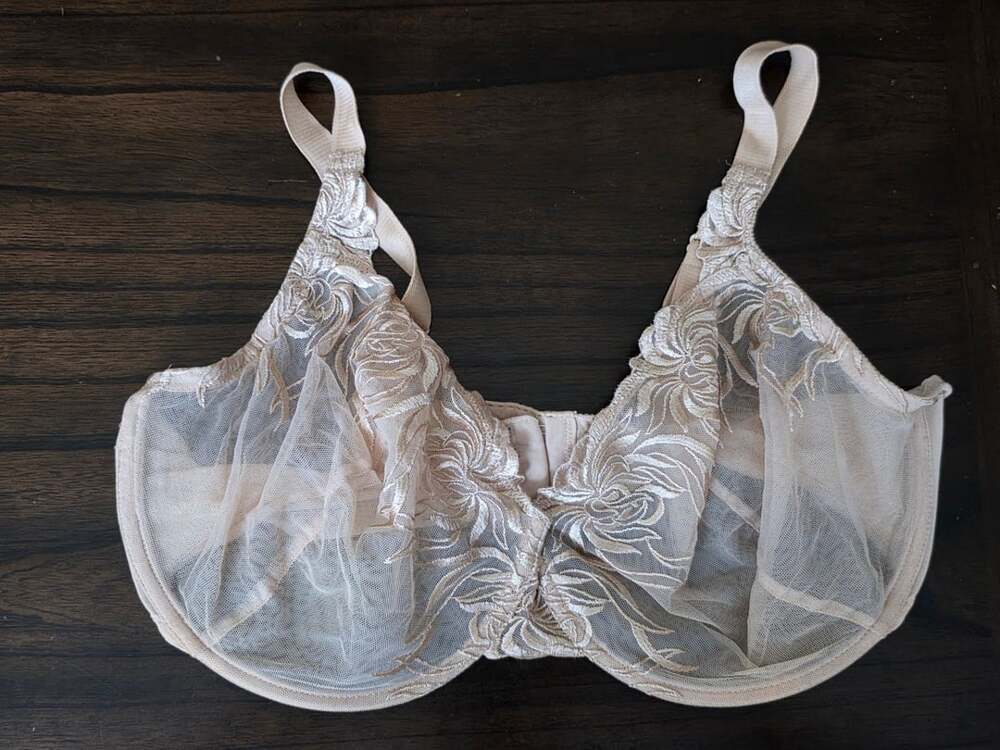 Wacoal Beguiling Underwire Bra 40DDD Nude Mesh Floral Embroidery